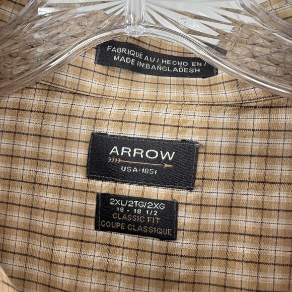 Arrow Beige Plaid Button Front Collared Classic Fit Shirt Men's Size 2X - Picture 3 of 9